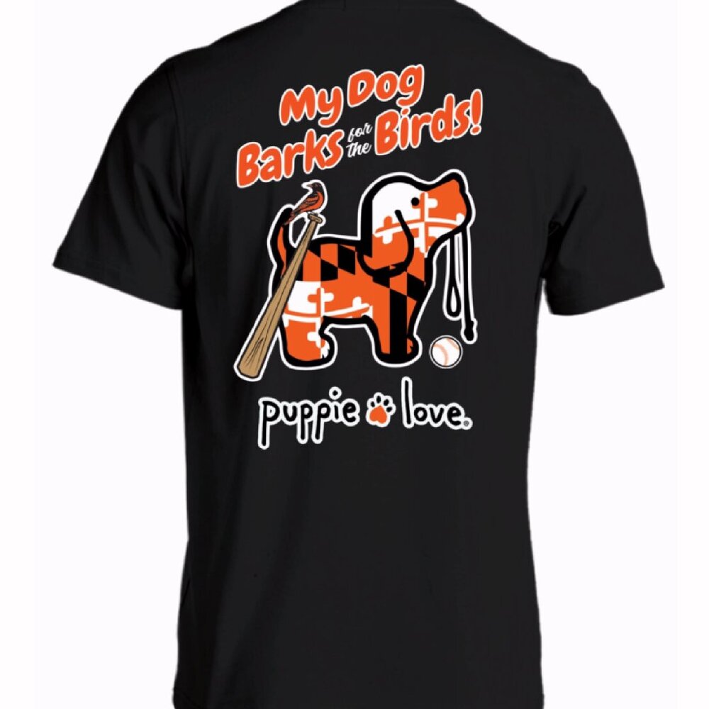 Puppie Love My Dog Barks for the Birds Baseball Short Sleeve T-Shirt -NEW